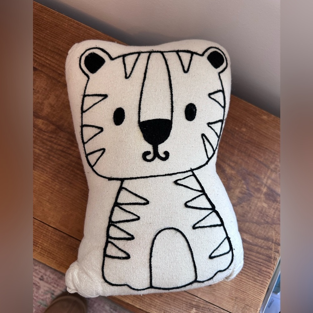 Cute Embroidered Tiger Plush Nursery Pillow
